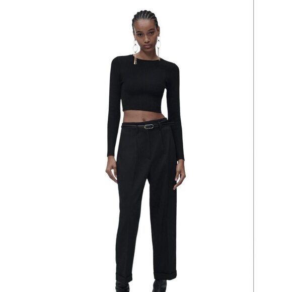 ZARA CARROT FIT TROUSERS WITH BELT BLACK SIZE XS 7102/2269/800 - Picture 4 of 4